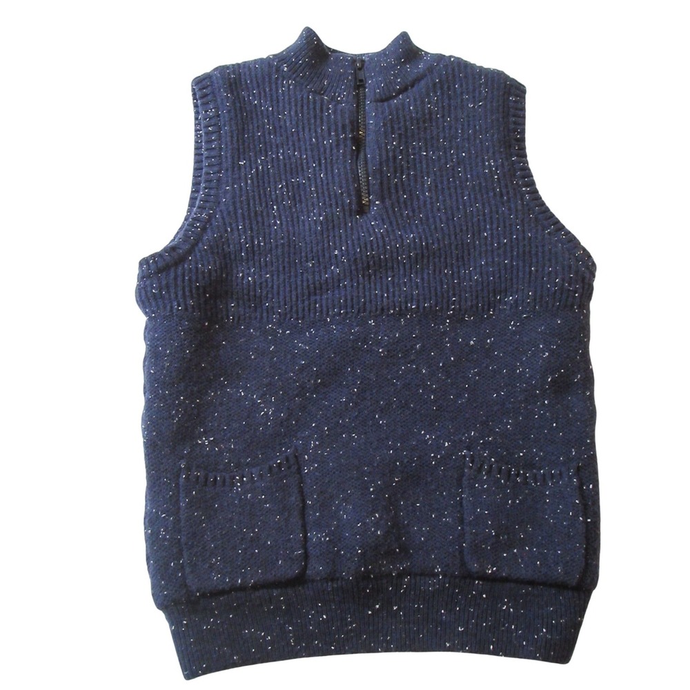 Kids Navy Blue Speckled Knit Vest Cotton Nylon Lined Zipper Vest‎ Size M